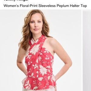 Tommy Hilfiger Red and White Floral peplum Halter Top